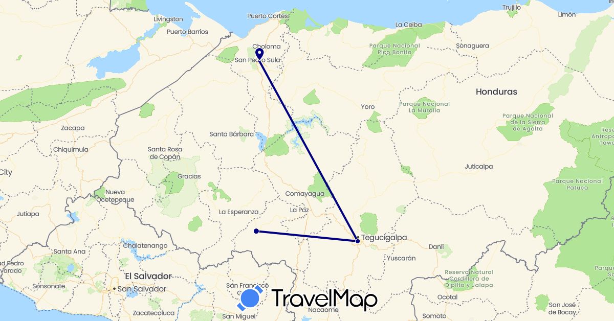 TravelMap itinerary: driving in Honduras (North America)